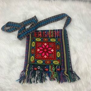Jerusalem Artisan Woven Tapestry Crossbody Bag Boho Hippie Fringe Ethnic Travel